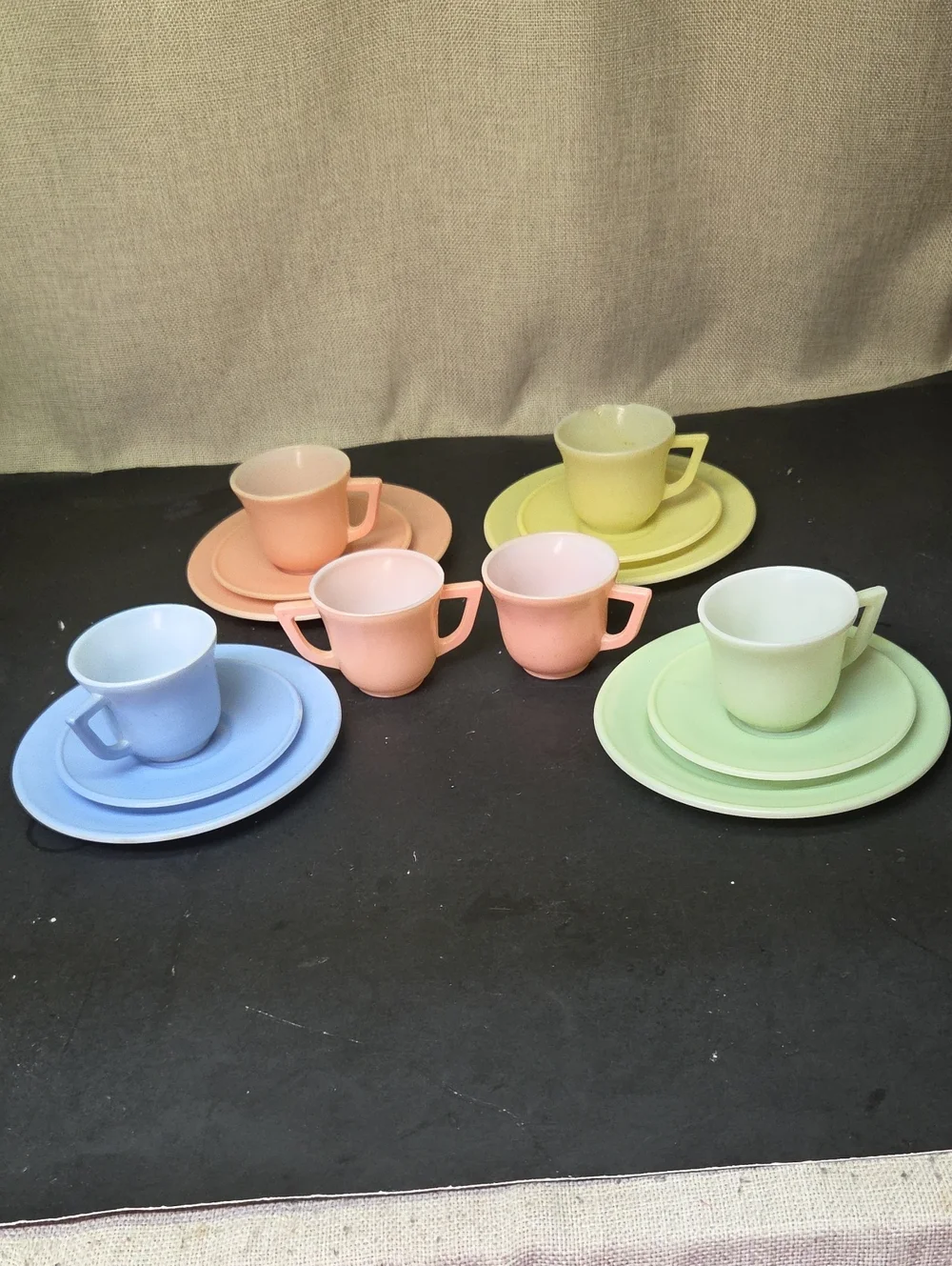 Hazel Atlas Little Hostess Glass Child's Tea Set 14pc 1940s Vintage + Silverware